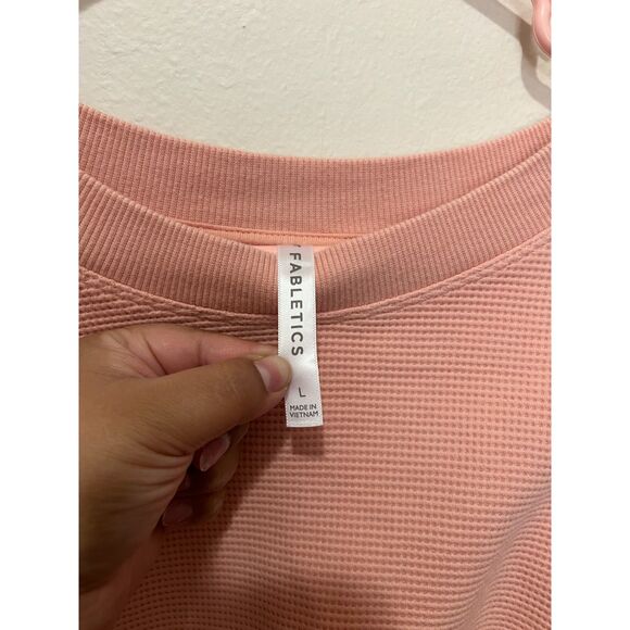Fabletics 100% Cotton Long Sleeve Top Large Pink Tie Open Back Waffle Knit - Picture 3 of 5